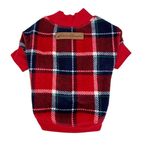 Eddie Bauer Pet Dog Holiday Red Plaid Flannel PJ Outfit Size Small - Picture 2 of 7